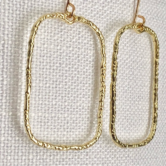 New Textured Dangling Geometric Round Rectangle Hoop Frame Earrings Unique Gifts - Picture 4 of 5